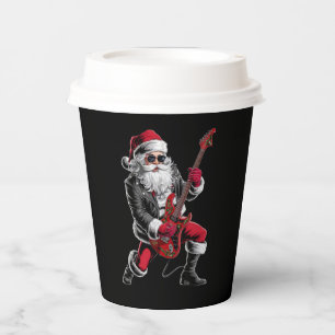 Gobelets En Papier Rock & Roll Noël Santa Claus Guitare Player