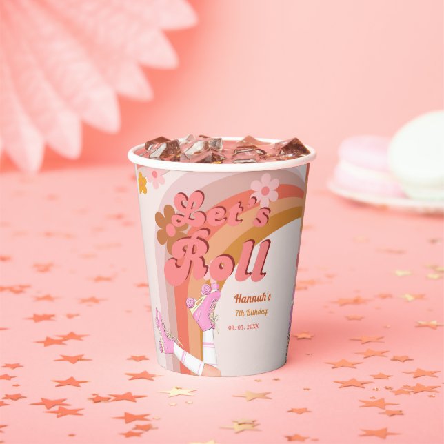 Gobelets En Papier Roll Retro Super Roller Skate Anniversaire Partie (Insitu)