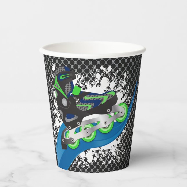 Gobelets En Papier Roller Blade Grunge Green Anniversaire (Recto)