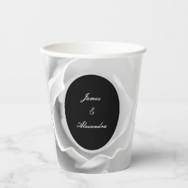 Gobelets En Papier Rose Blanche | Conception Florale Moderne Élégante