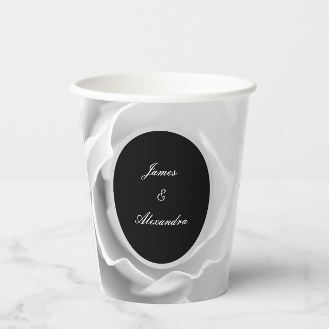 Gobelets En Papier Rose Blanche | Conception Florale Moderne Élégante (Recto)