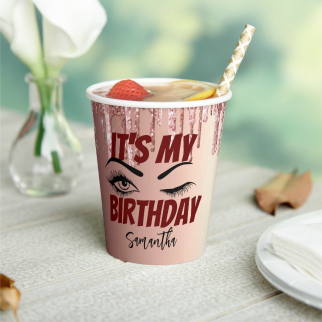 Gobelets En Papier Rose Gold Drips Anniversaire 18e | 21e | 40e | 50e (Insitu)