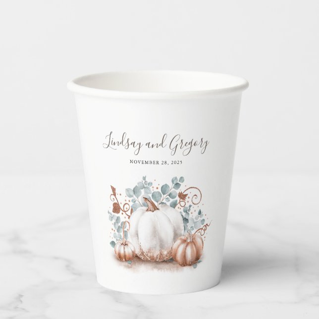Gobelets En Papier Rose Gold Parties scintillant Citrouille Élégante  (Recto)