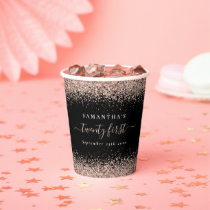 Gobelets En Papier Rose Gold Parties scintillant Nom Date 21ème Parti