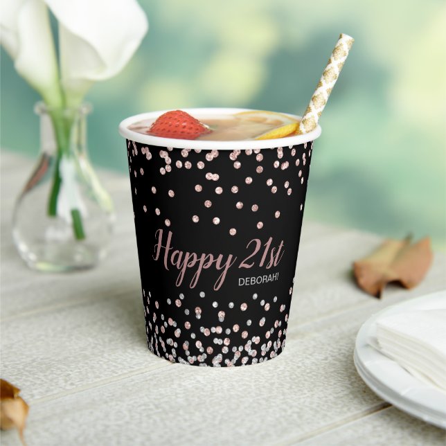 Gobelets En Papier Rose Gold Silver Confetti 21e fête d'anniversaire (Insitu)