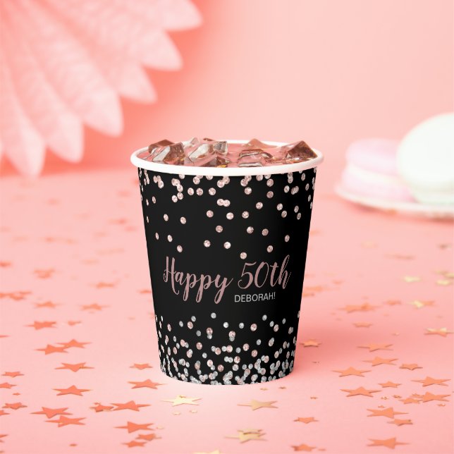 Gobelets En Papier Rose Gold Silver Confetti 50e fête d'anniversaire (Insitu)