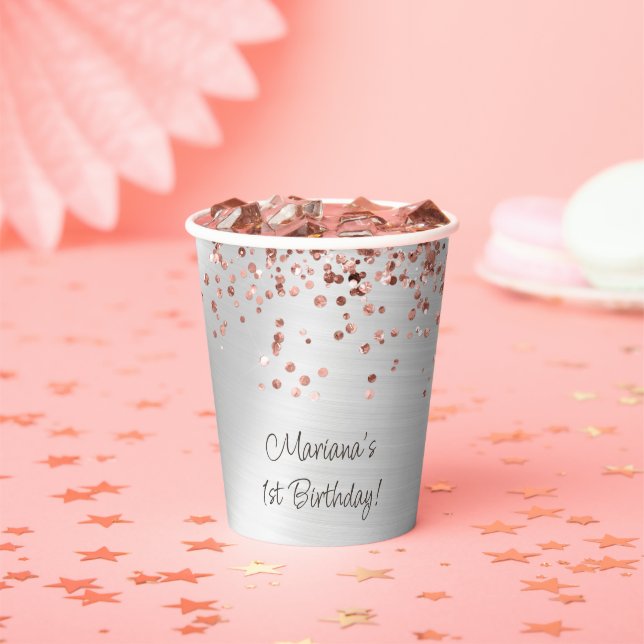 Gobelets En Papier Rose Gold Silver fête d'anniversaire (Insitu)