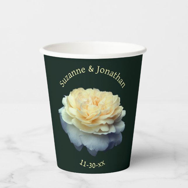 Gobelets En Papier Rose jaune Mariage personnalisé nuptiale (Recto)