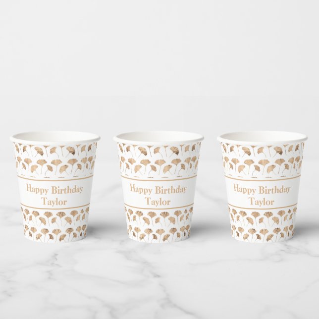 Gobelets En Papier Rose or ginko feuille moderne propre (Multi)