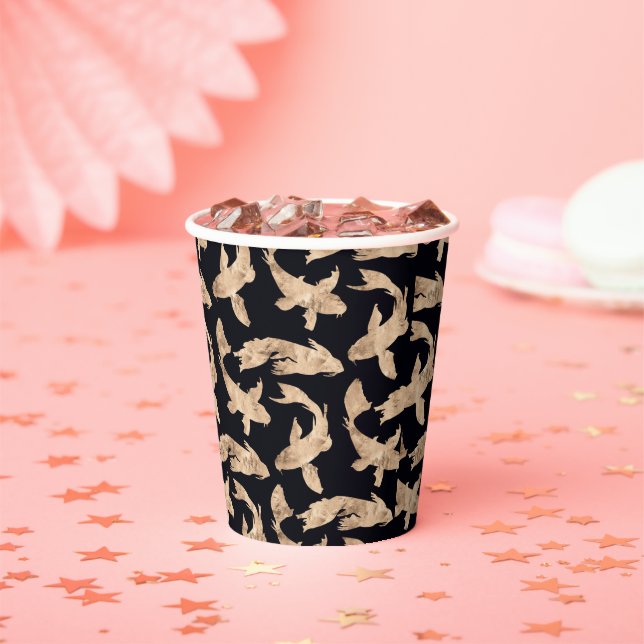 Gobelets En Papier Rose or koi poisson graphique motif (Insitu)
