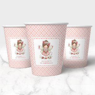 Gobelets En Papier Rose Pâle Fantaisiste Fée Floral 4ème Anniversaire