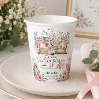 Gobelets En Papier Rose Pâle Floral Livre Nouveau Chapitre Enterremen