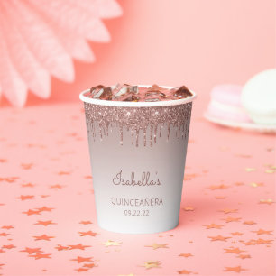 Gobelets En Papier Rose personnalisé Parties scintillant or goutte Qu