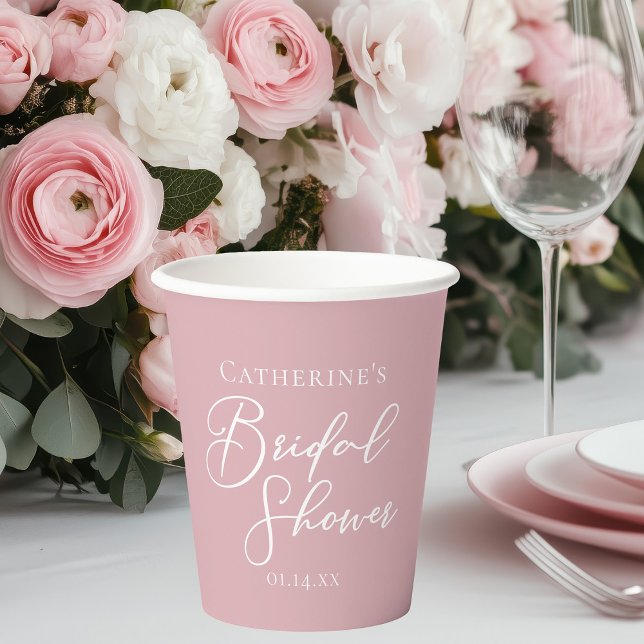 Gobelets En Papier Rose Poussiéreux Rose Mariage Personnalisé (Créateur téléchargé)