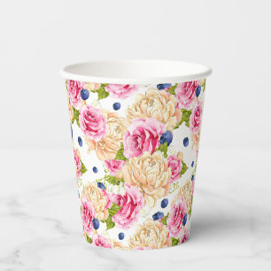 Gobelets En Papier Rose rose et lilas et motif floral myrtille