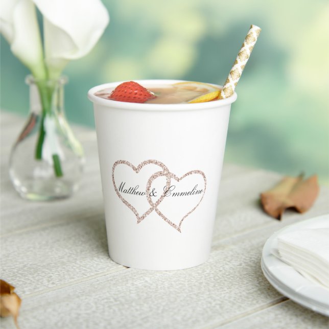 Gobelets En Papier Rose rose pâle Glitz Coeurs Mariage (Insitu)