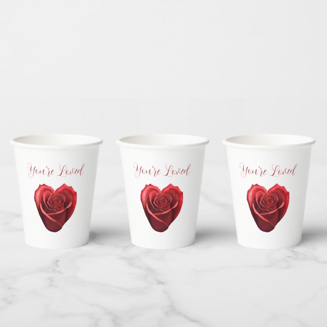 Gobelets En Papier Rose rouge en forme de coeur - Vous êtes aimés - (Multi)