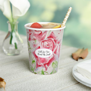 Gobelets En Papier Rose rouge motif de fleurs aquarelle mariage