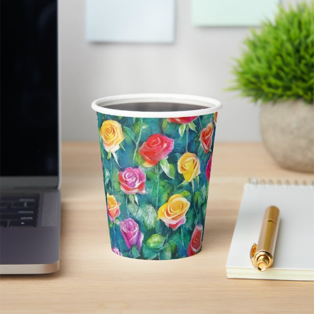 Gobelets En Papier Rosebushes blooming watercolor pattern (Insitu)
