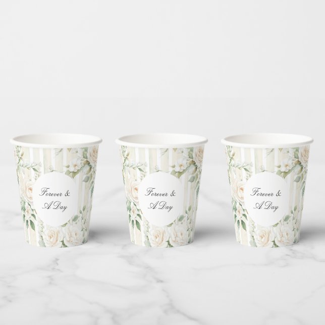 Gobelets En Papier Roses Blanches Romantiques Roses Florales Mariage (Multi)
