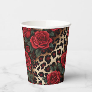 Gobelets En Papier Roses et Empreintes de léopard