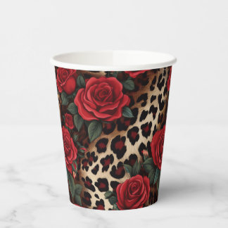 Gobelets En Papier Roses et Empreintes de léopard