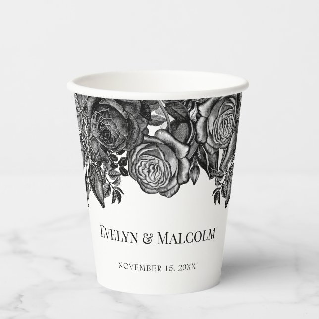 Gobelets En Papier Roses noires et blanches Mariage gothique (Recto)