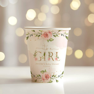 Gobelets En Papier Roses rose vif c'est un baby shower fille