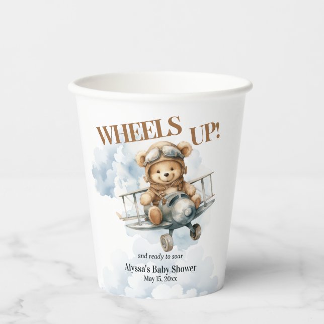 Gobelets En Papier Roue vers le haut Teddy Bear Baby shower d'avion (Recto)