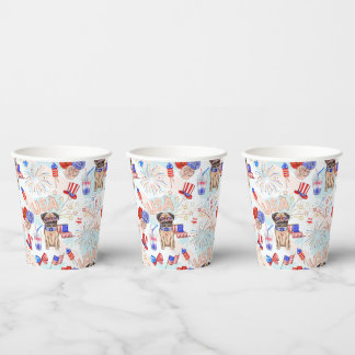 GOBELETS EN PAPIER ROUGE BLANC BLEU 4 JUILLET OBJETS AVEC CHIEN CARLI