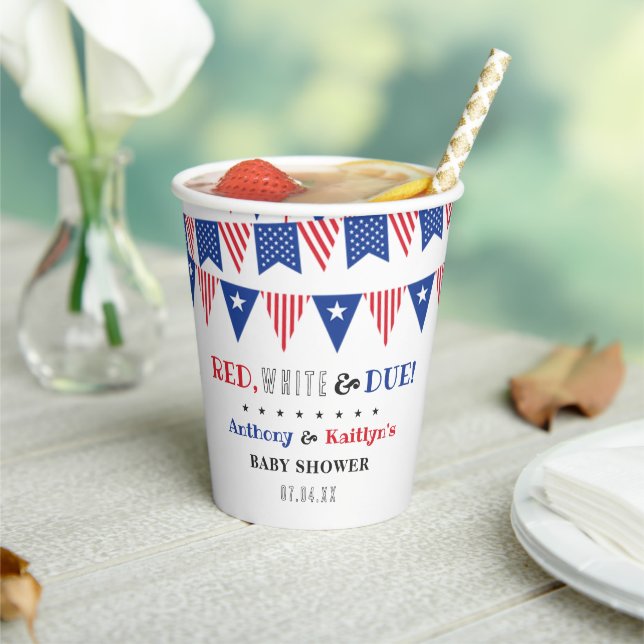 Gobelets En Papier Rouge, Blanc & Due ! baby shower 4 juillet (Insitu)