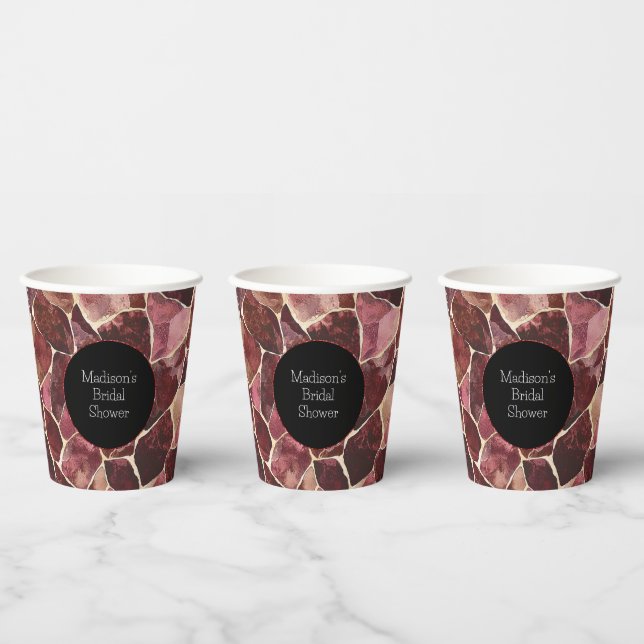 Gobelets En Papier Rouge Bourgogne Chic Réception De Mariage Abstrait (Multi)