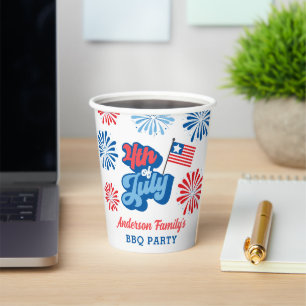 Gobelets En Papier Rouge et bleu 4 juillet feux d'artifice Retro BBQ 