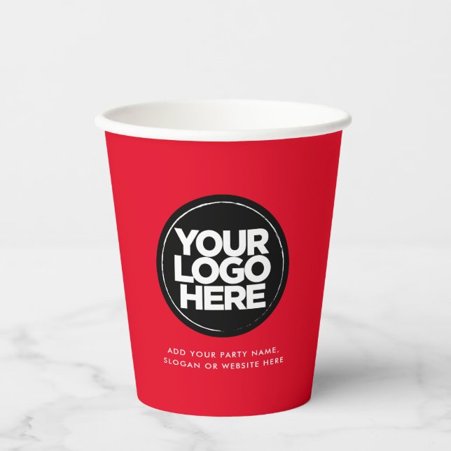 Gobelets En Papier Rouge Eyecatching | Logo et texte personnalisés (Recto)