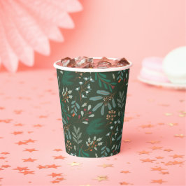Gobelets En Papier Rouge Motif de feuillage d'hiver
