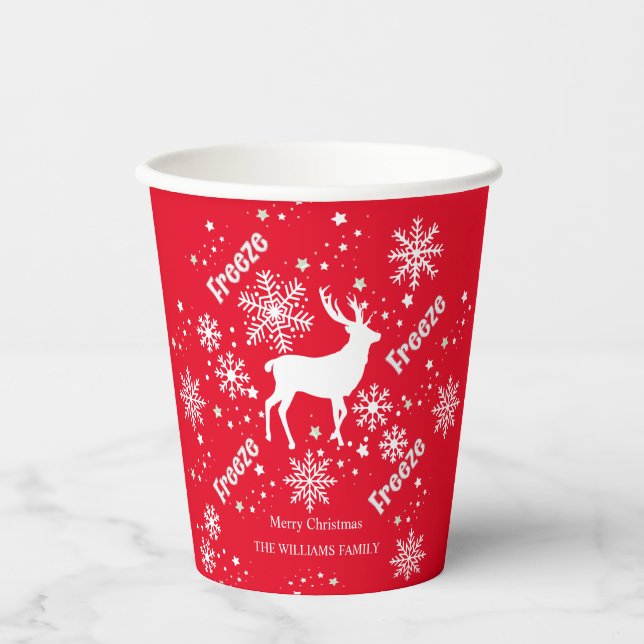 Gobelets En Papier Rouge renne de Noël (Recto)