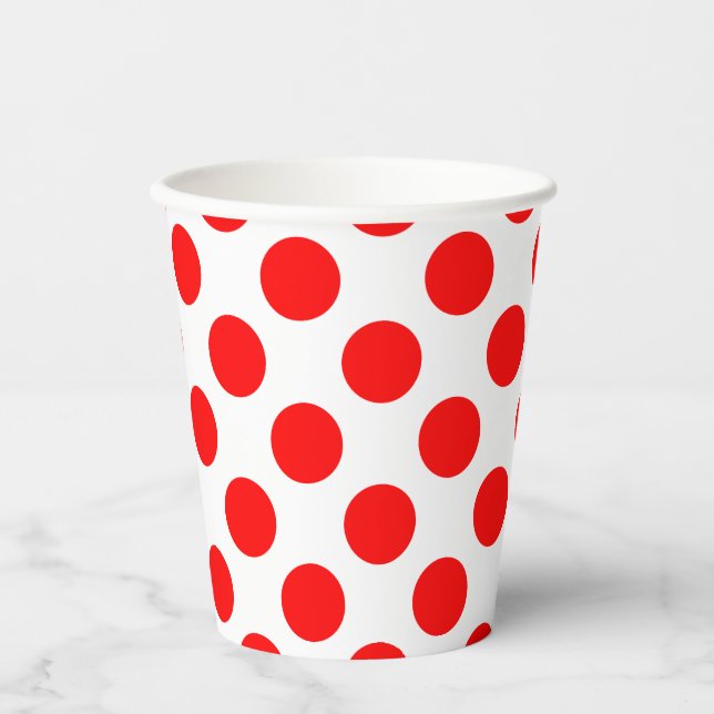 Gobelets En Papier Rouge sur blanc grand format Pois (Recto)