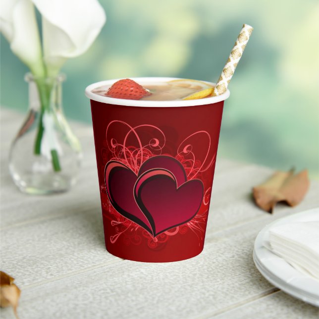 Gobelets En Papier Rouges et Coeurs Aimer Valentine (Insitu)
