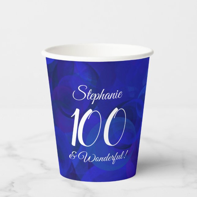Gobelets En Papier Royal Blue 100 et merveilleuse fête d'anniversaire (Recto)