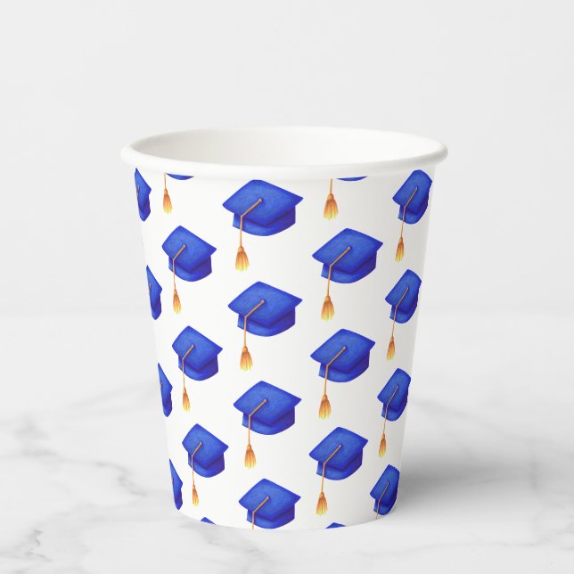 Gobelets En Papier Royal Blue Graduation Casquette Motif (Recto)