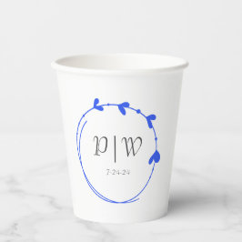 Gobelets En Papier Royal Blue Simple Heart Wreath Monogram Mariage