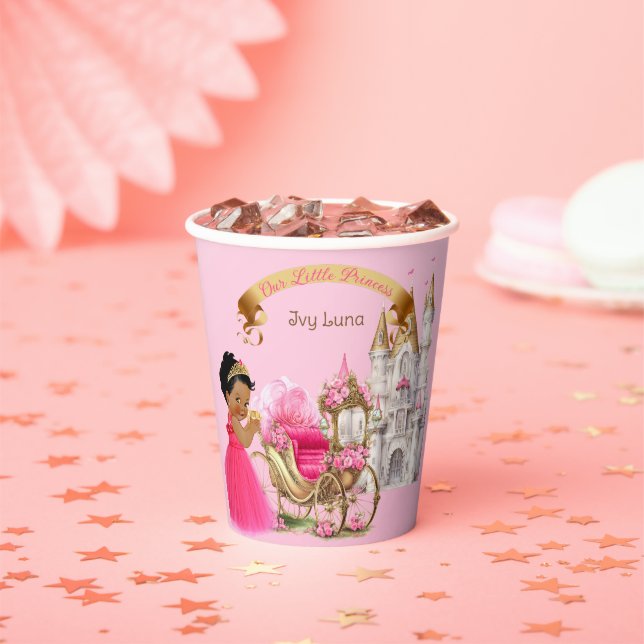 Gobelets En Papier Royal Princess Castle Carriage Rose Gold Girl (Insitu)