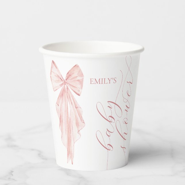 Gobelets En Papier Ruban de Baby shower de fille rose (Recto)