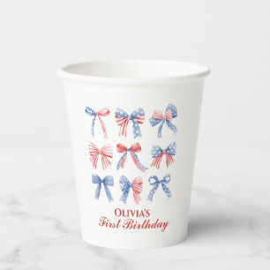 Gobelets En Papier Rubans Rouges, Blancs et Bleus anniversaire quatri