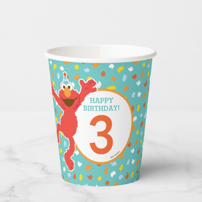 Gobelets En Papier Rue Sésame | Anniversaire d'Elmo Confetti (Gauche)