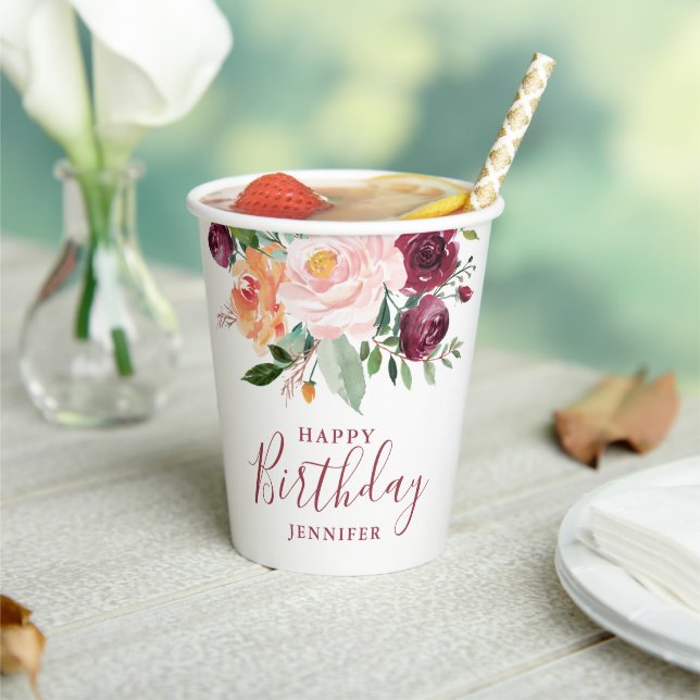 Gobelets En Papier Russe Bourgogne rose fête d'anniversaire (Insitu)