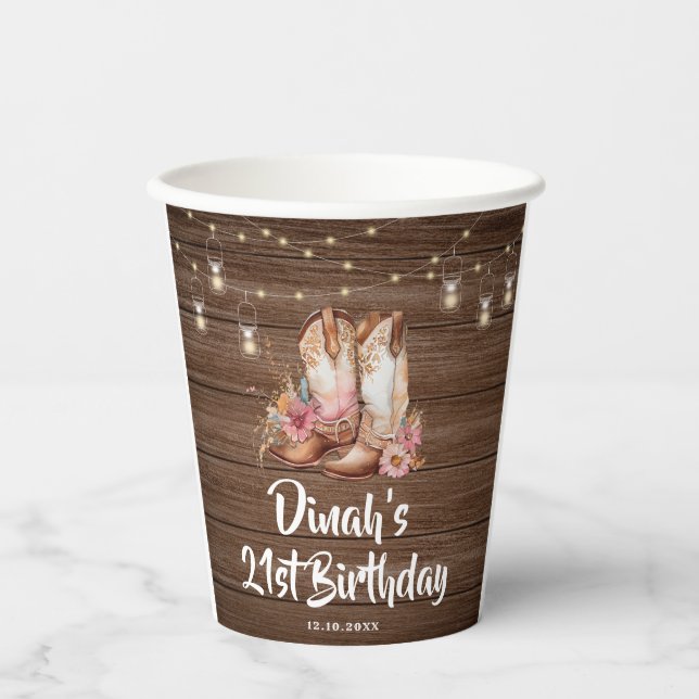 Gobelets En Papier Russe Country Boots Cowgirl Floral Anniversaire (Recto)
