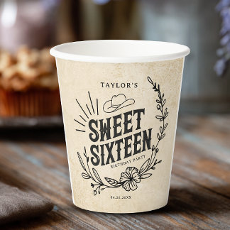 Gobelets En Papier Russe Cowgirl Floral Sweet sixteen fête d'annivers