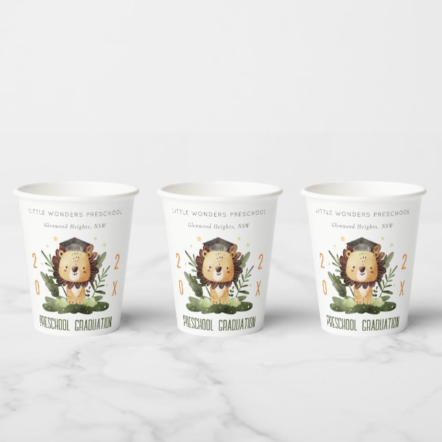 Gobelets En Papier Rustic Cute Kids Lion Foliage Préscolaire Graduati (Multi)