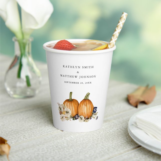 Gobelets En Papier Rustique Botanique Automne Citrouille Mariage de a (Insitu)